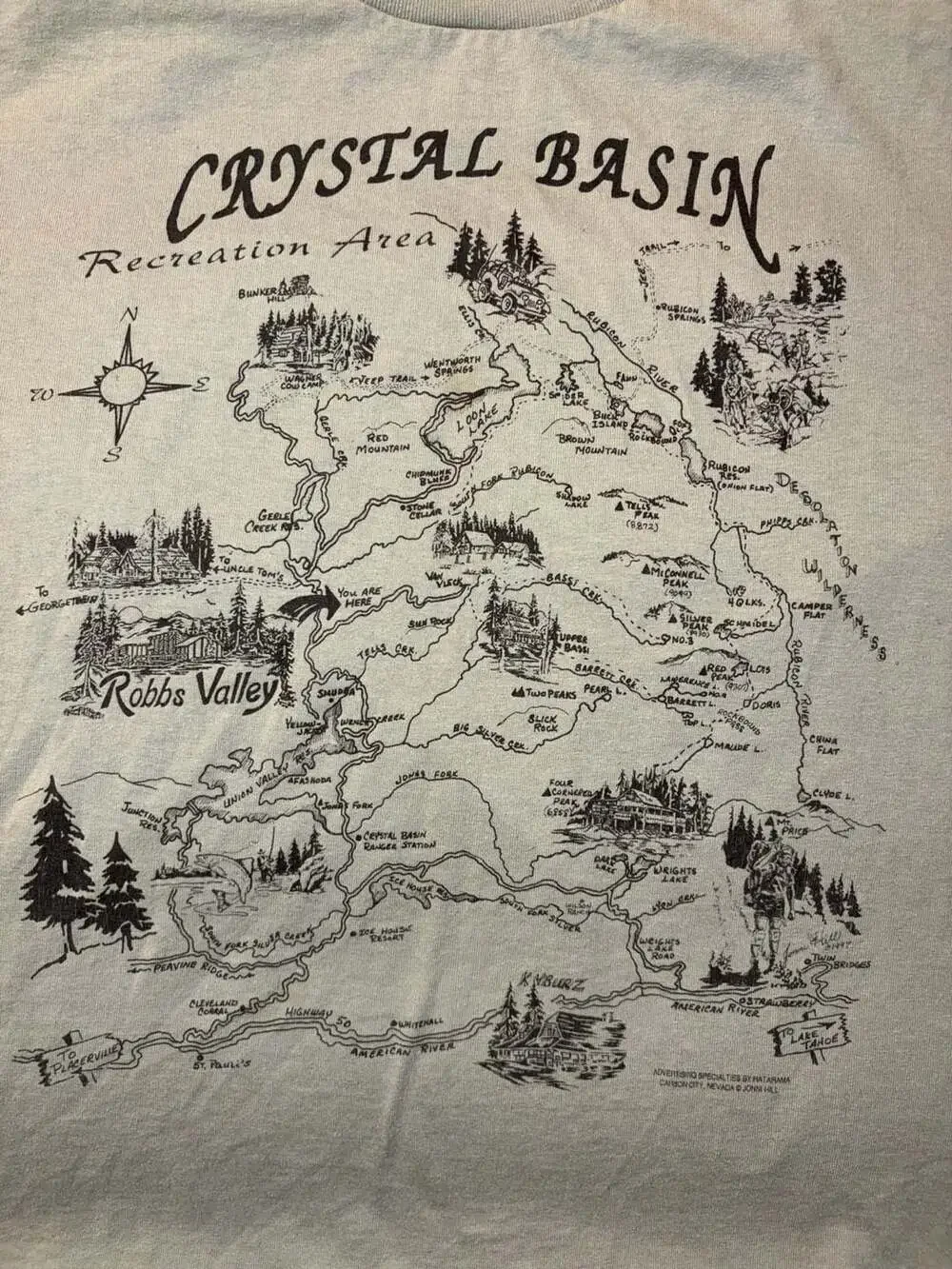 Vintage Crystal Basin Recreation Area Map T-Shirt Hanes Heavyweight XL